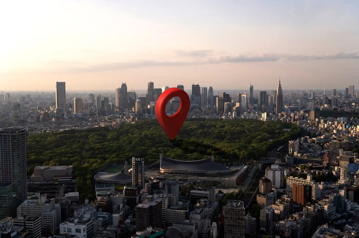 A location icon set against a landscape background.
