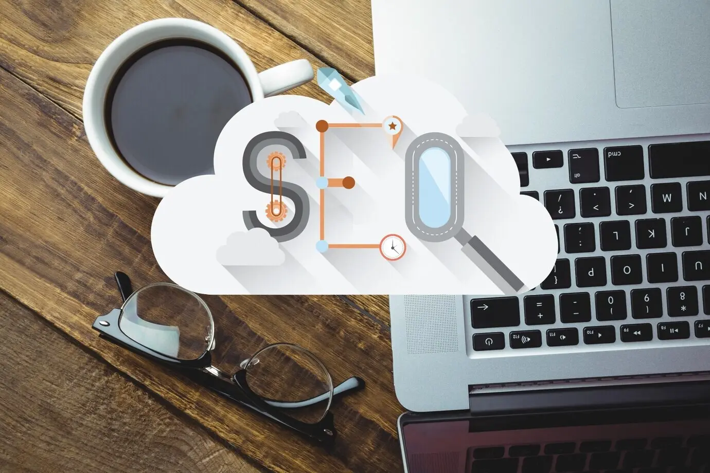 Overhead view of a cloud featuring the word seo.